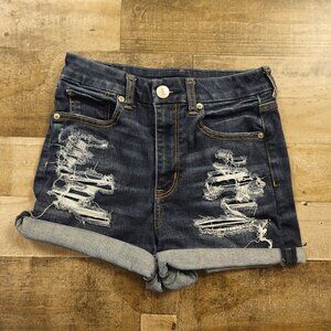 American Eagle Curvy Hi-Rise Shortie Distressed Denim Shorts‎ Women’s Size 4